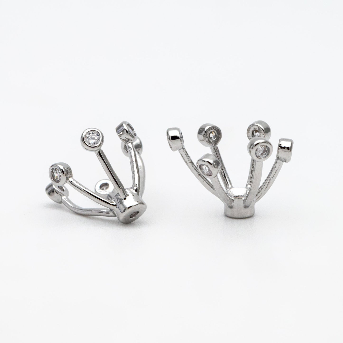 10pcs Gold/ Silver Flower Bead Caps, CZ pave Brooch Flower Center, Floral Cabochon Charms (GB-650)