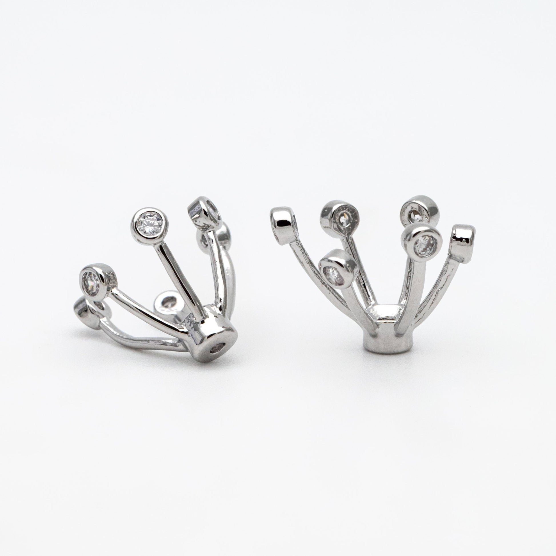 10pcs Gold/ Silver Flower Bead Caps, CZ pave Brooch Flower Center, Floral Cabochon Charms (GB-650)