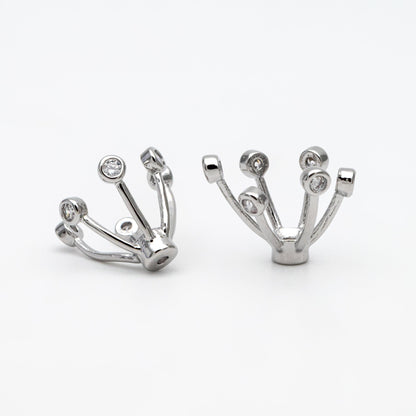 10pcs Gold/ Silver Flower Bead Caps, CZ pave Brooch Flower Center, Floral Cabochon Charms (GB-650)