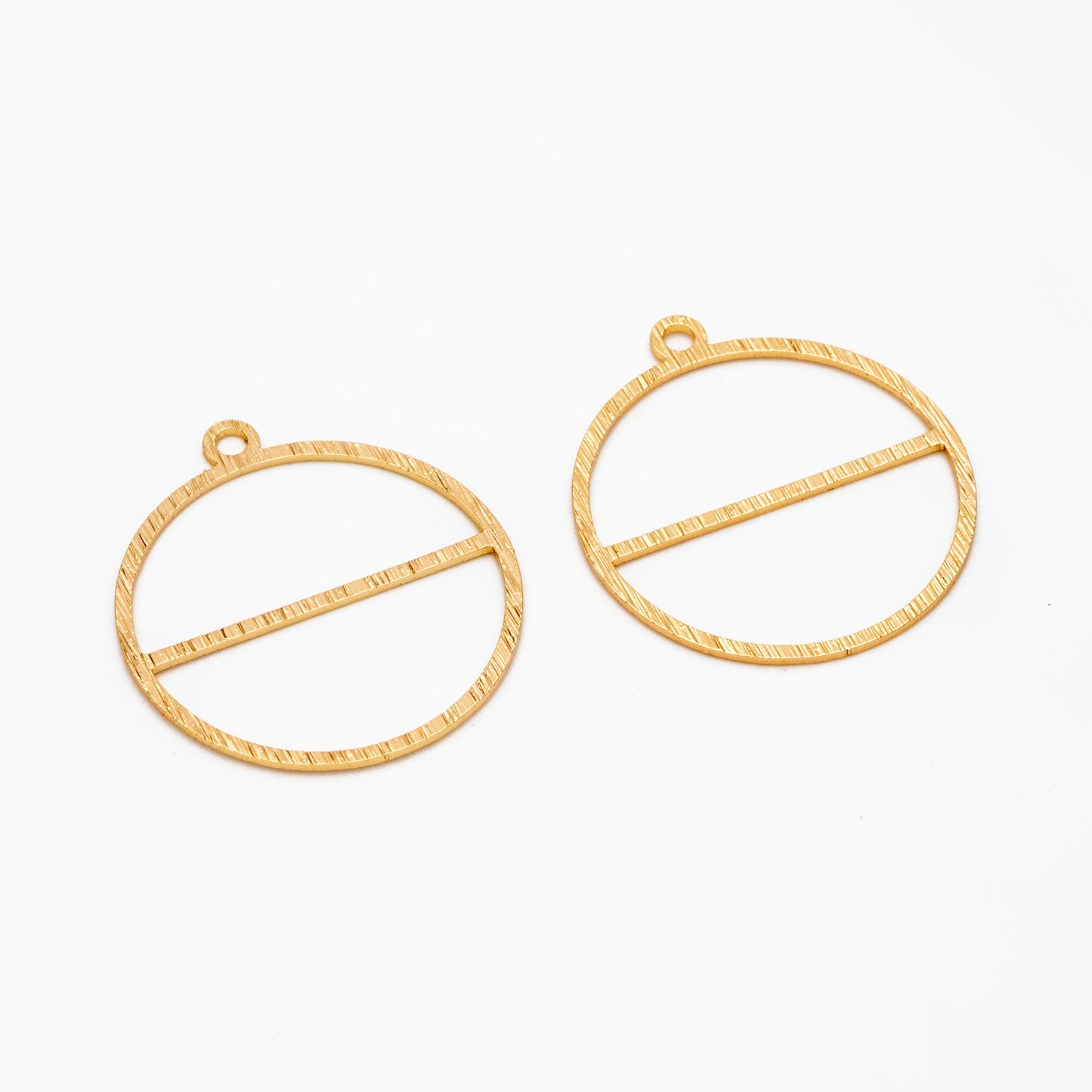 10pcs Gold/ Silver Brushed Round Circle Pendants 28x25mm, 18K Gold/ rhodium plated Brass, Geometric Ring Loop Hoop Charms (GB-3817-J)