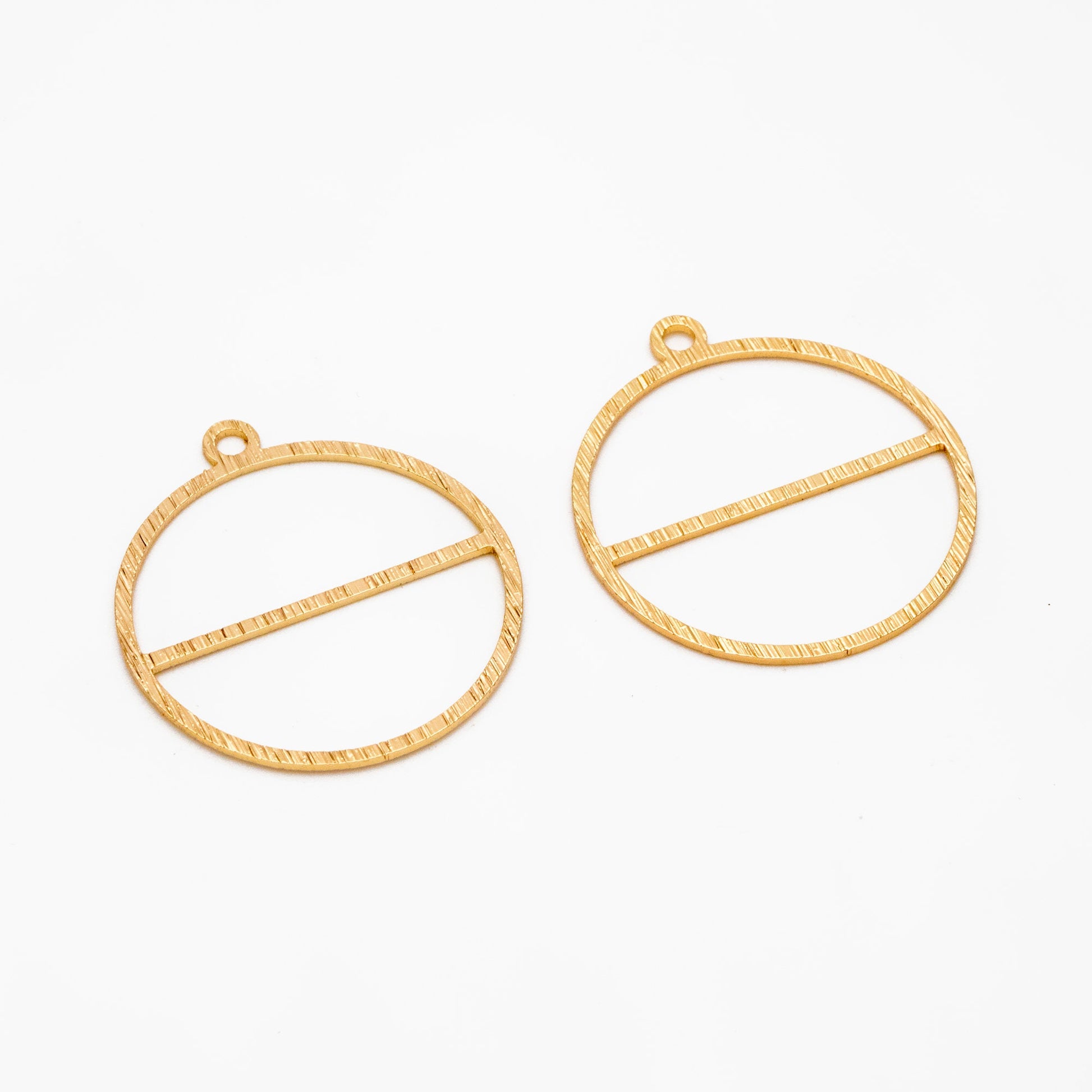 10pcs Gold/ Silver Brushed Round Circle Pendants 28x25mm, 18K Gold/ rhodium plated Brass, Geometric Ring Loop Hoop Charms (GB-3817-J)