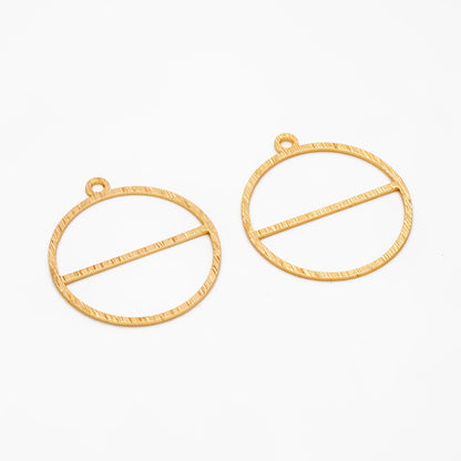 10pcs Gold/ Silver Brushed Round Circle Pendants 28x25mm, 18K Gold/ rhodium plated Brass, Geometric Ring Loop Hoop Charms (GB-3817-J)