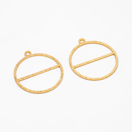 10pcs Gold/ Silver Brushed Round Circle Pendants 28x25mm, 18K Gold/ rhodium plated Brass, Geometric Ring Loop Hoop Charms (GB-3817-J)