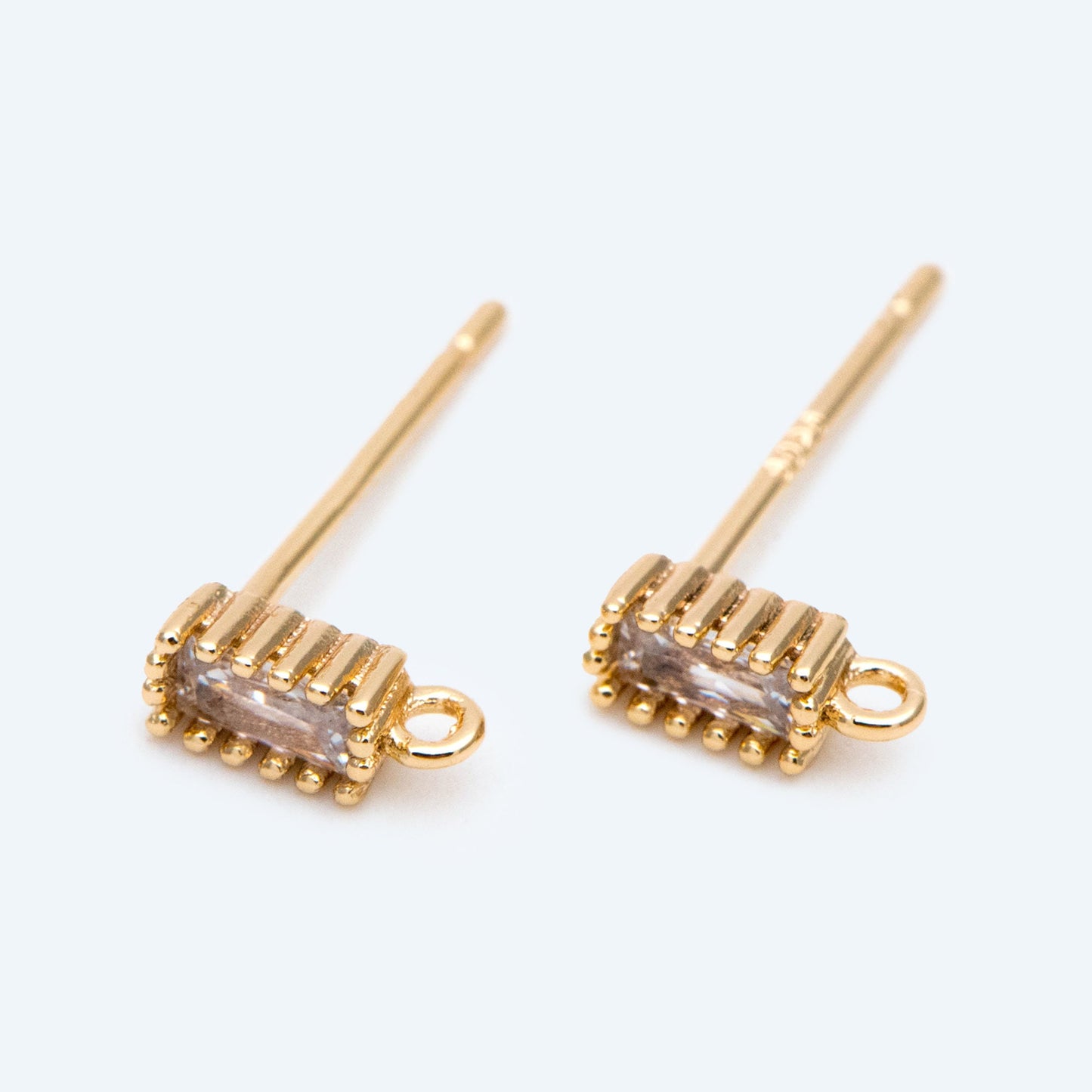 10pcs CZ Pave Rectangle Earring Stud with Loop, Emerald, Clear, Red, Blue, Geometric Earring Findings (#GB-2100)