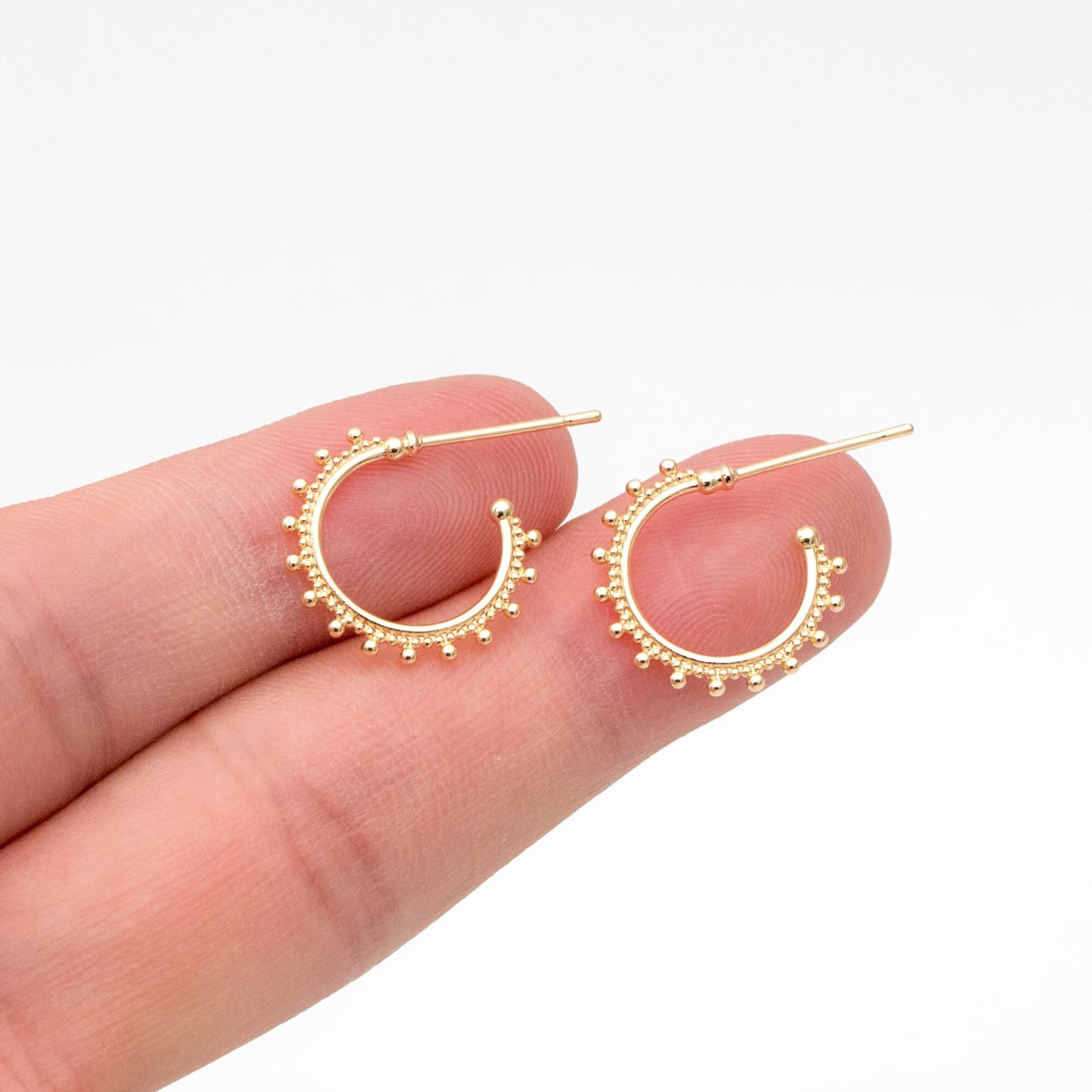 10pcs Gold Round Circle Ear Posts 15mm, Gold plated Brass, Dainty Geometric Hoop Stud Earrings (GB-3734)