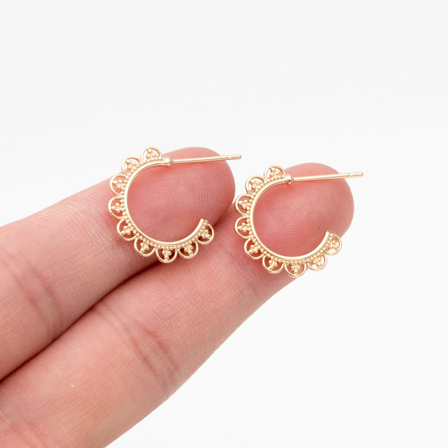 10pcs Gold Round Circle Ear Posts 18mm, Gold plated Brass, Dainty Geometric Hoop Stud Earrings (GB-3729)