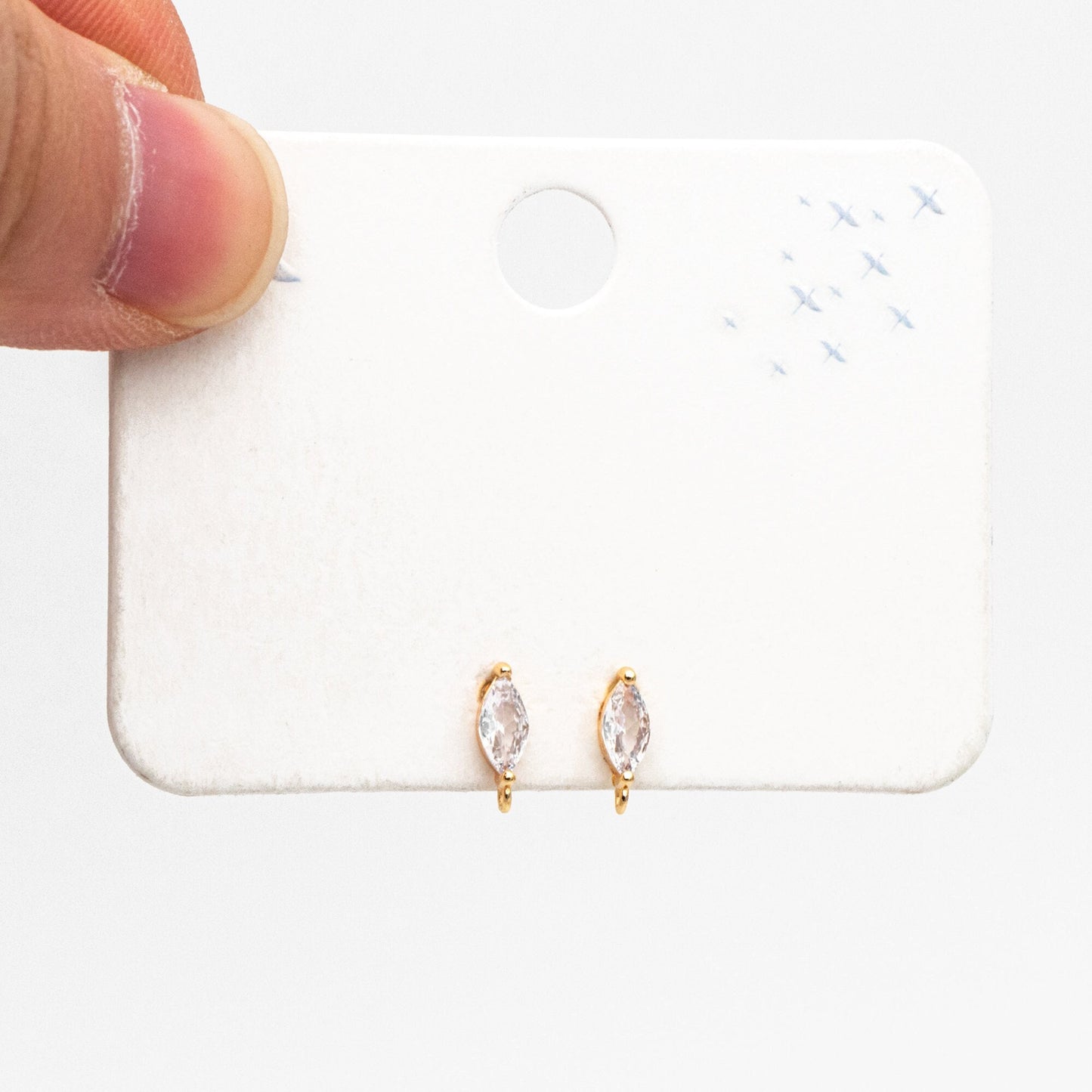 4pcs Gold Mini Marquise Ear Posts, Gold Plated Brass, Horse Eye Stud Earrings (GB-310-E)