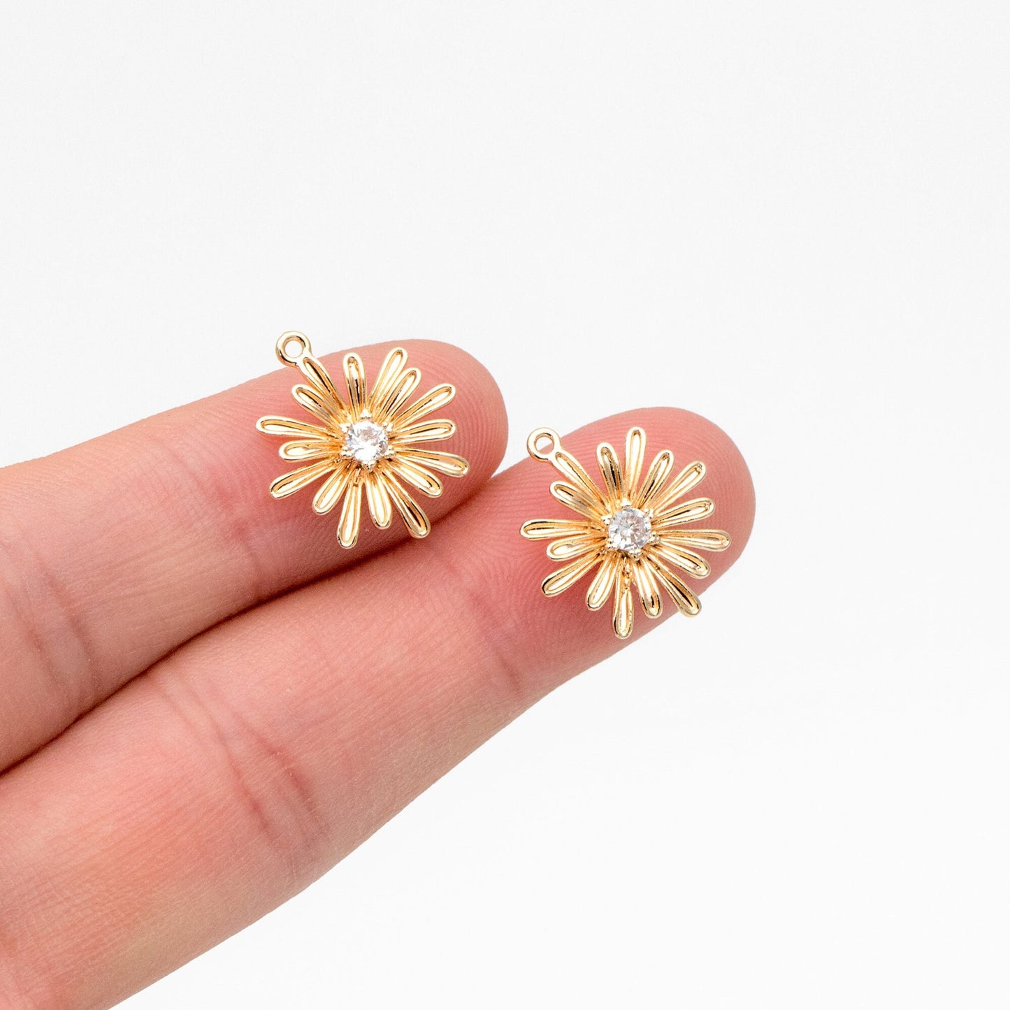 10pcs Gold CZ Flower Charms 17x15mm, 18K Real Gold plated Brass, Floral Earring Pendants (GB-3688)
