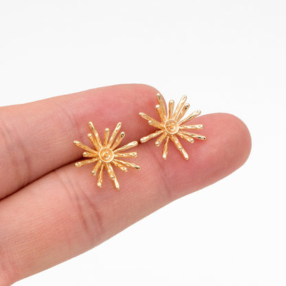 10pcs Gold Fireworks Ear Posts, Pearl Earring Mounts, Half Drilled Pearls Earring Settings (GB-3689)