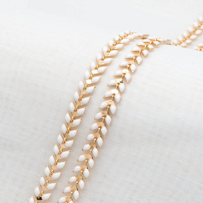 Gold plated Brass Enamel Chevron Chain 6.3mm, Herringbone Flat Arrow Designer Chain, Color Not Easily Tarnish (#LK-160)/ 1 Meter=3.3ft