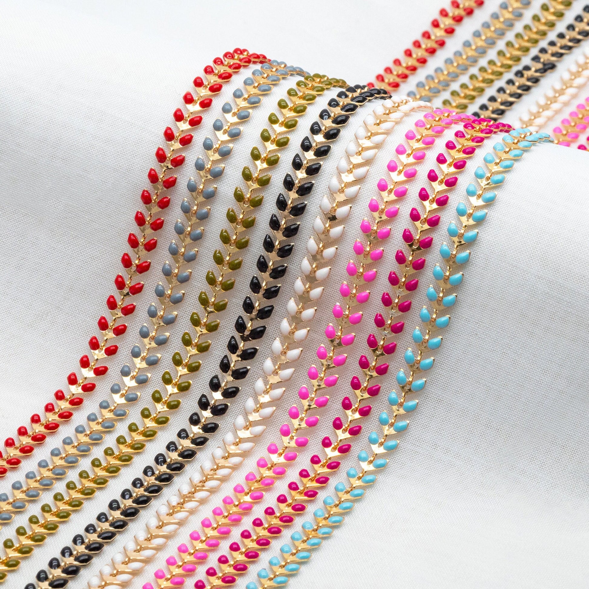 Gold plated Brass Enamel Chevron Chain 6.3mm, Herringbone Flat Arrow Designer Chain, Color Not Easily Tarnish (#LK-160)/ 1 Meter=3.3ft