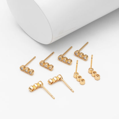 10pcs CZ Pave Bar Ear Posts, Real Gold Plated Brass Minimalist Stud Earrings (#GB-3258)