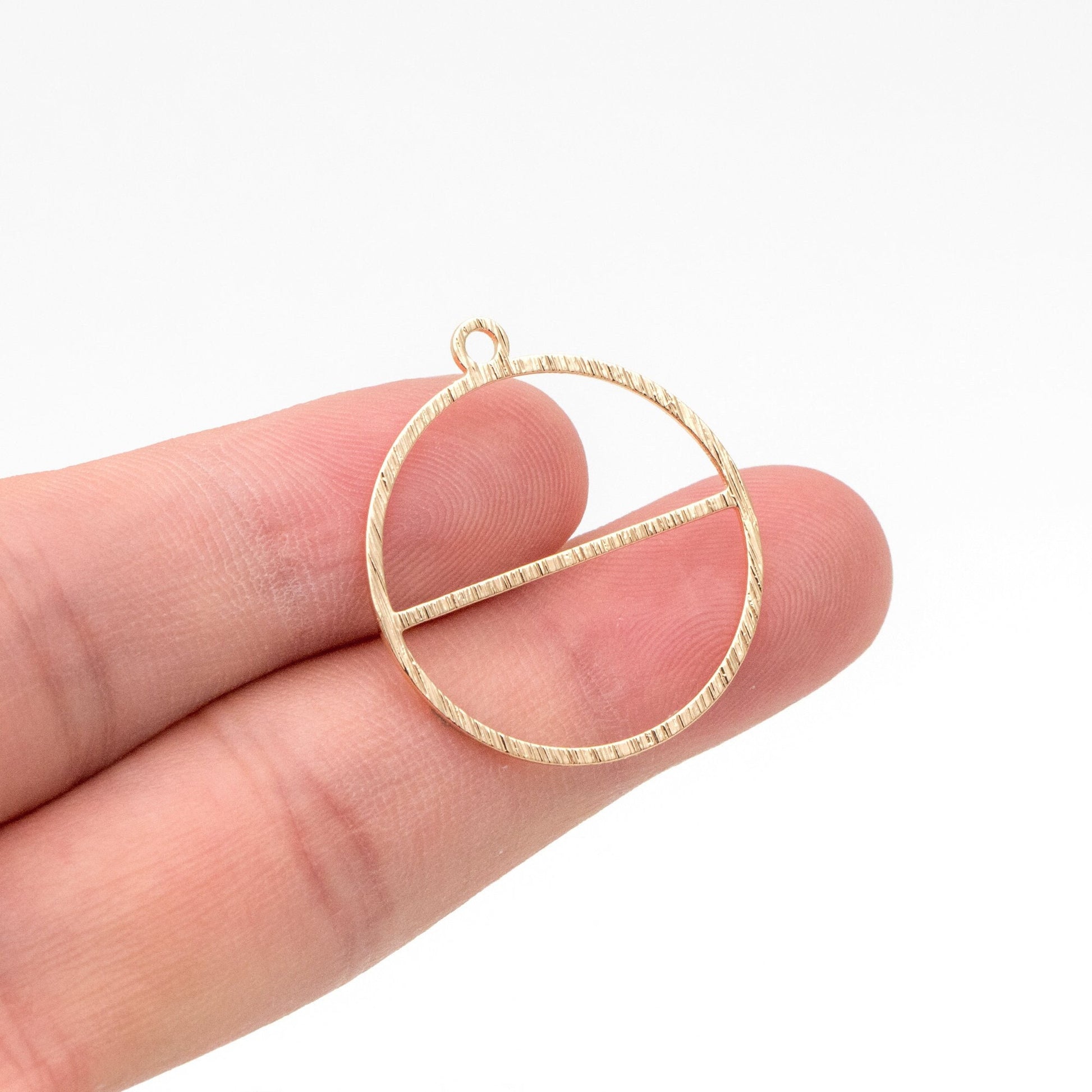 10pcs Gold/ Silver Brushed Round Circle Pendants 28x25mm, 18K Gold/ rhodium plated Brass, Geometric Ring Loop Hoop Charms (GB-3817-J)