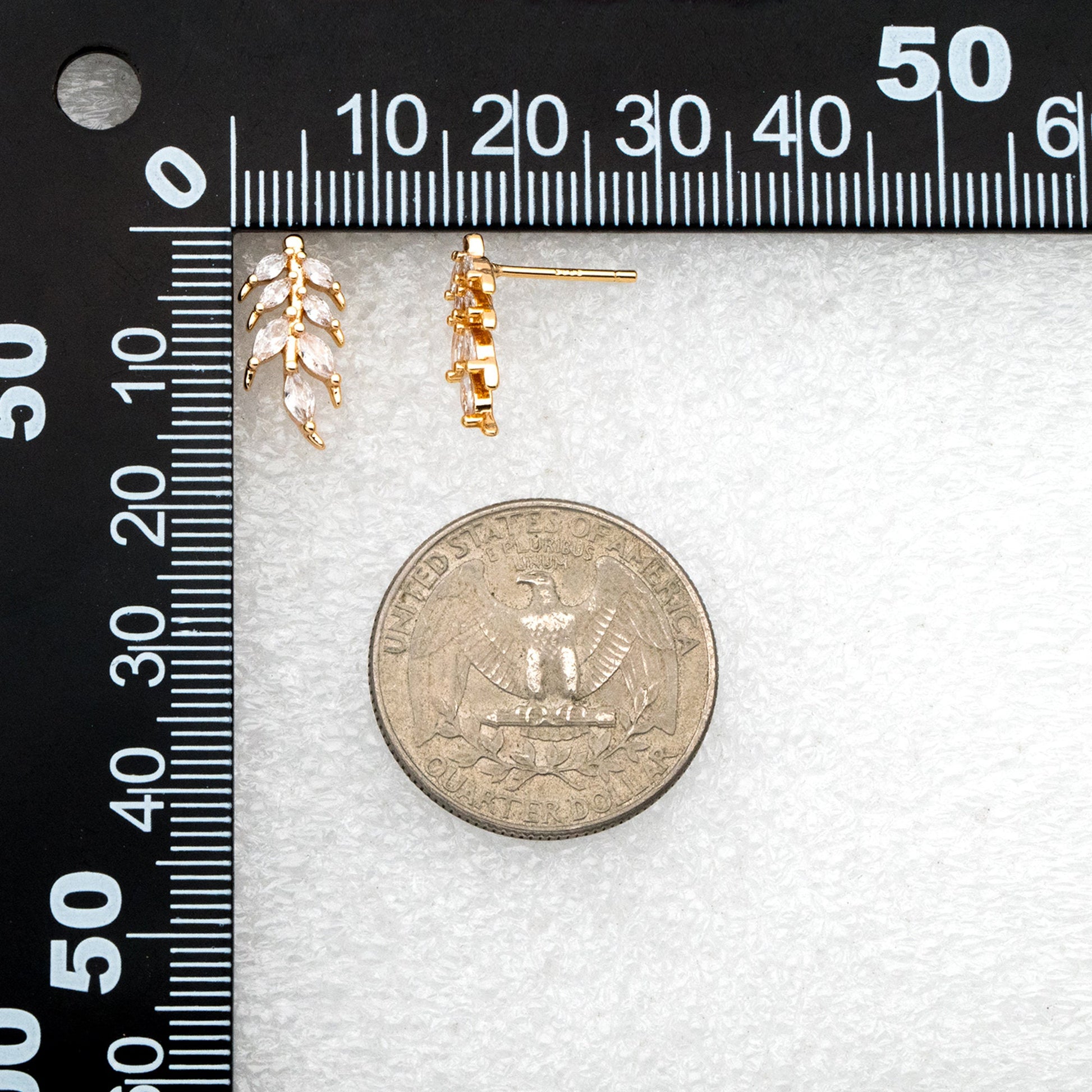 4pcs CZ Pave Gold Leaf Earring Posts, Gold Plated Brass, Dainty Leaf Stud Earrings (GB-3698)