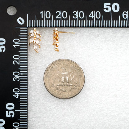 4pcs CZ Pave Gold Leaf Earring Posts, Gold Plated Brass, Dainty Leaf Stud Earrings (GB-3698)