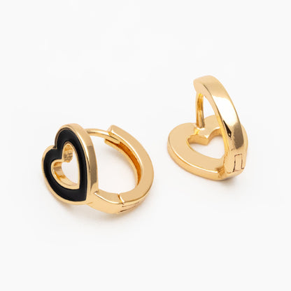 4pcs Gold Enamel Heart Hoop Earrings, 18K Gold plated Brass, Minimalist Huggie Earrings (GB-3839-D)