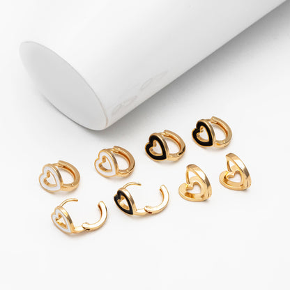 4pcs Gold Enamel Heart Hoop Earrings, 18K Gold plated Brass, Minimalist Huggie Earrings (GB-3839-D)