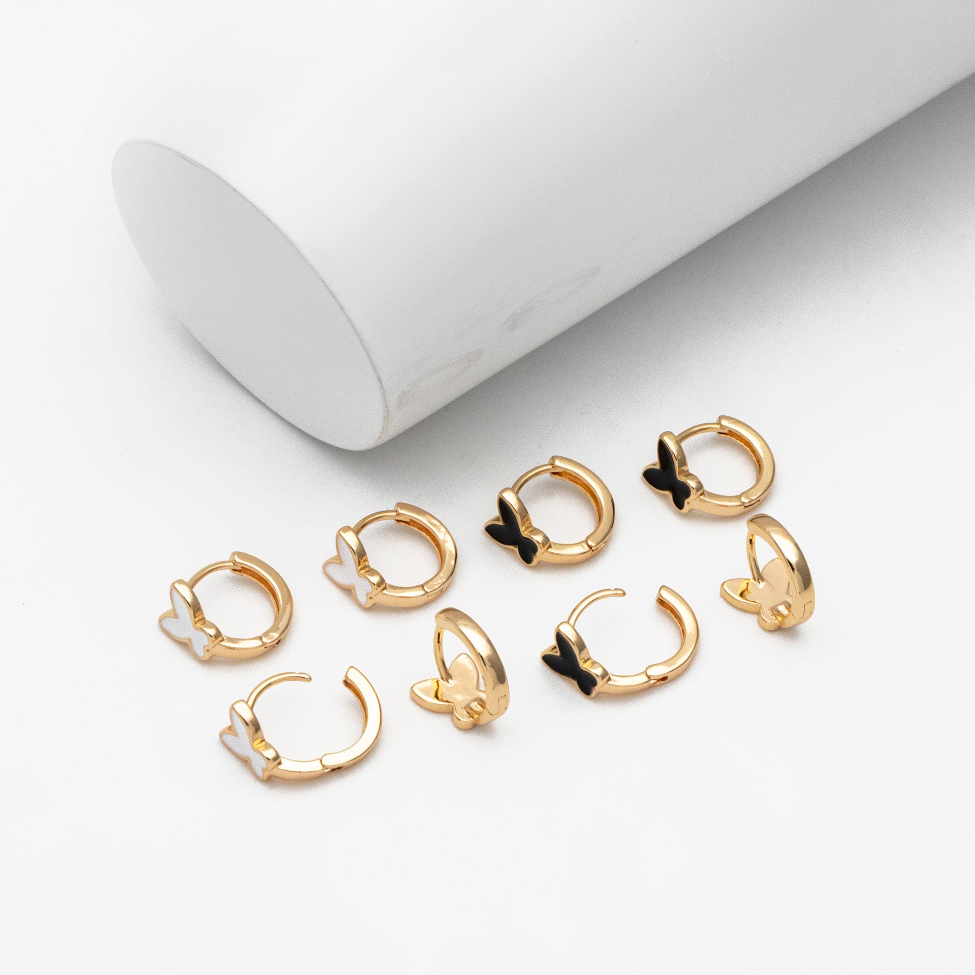 4pcs Gold Enamel Butterfly Hoop Earrings, 18K Gold plated Brass, Minimalist Huggie Earrings (GB-3839-B)
