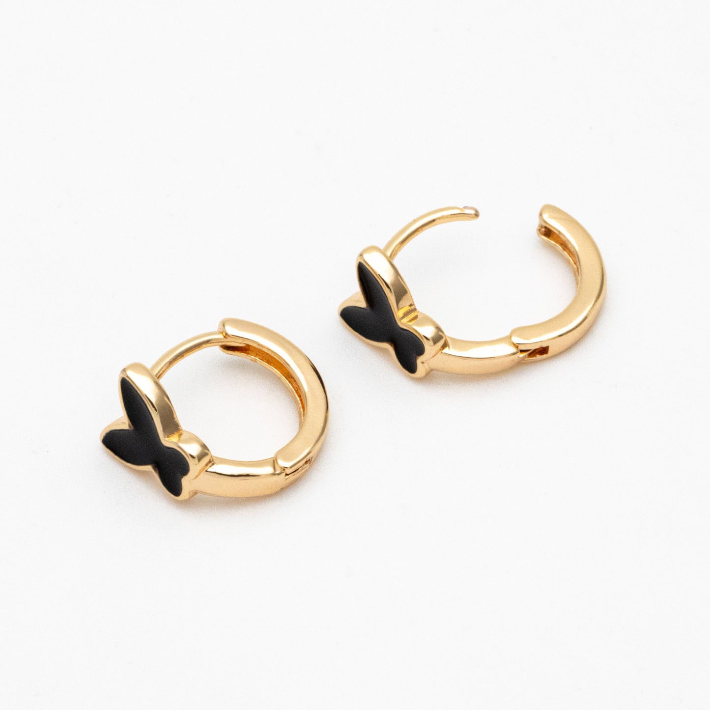 4pcs Gold Enamel Butterfly Hoop Earrings, 18K Gold plated Brass, Minimalist Huggie Earrings (GB-3839-B)