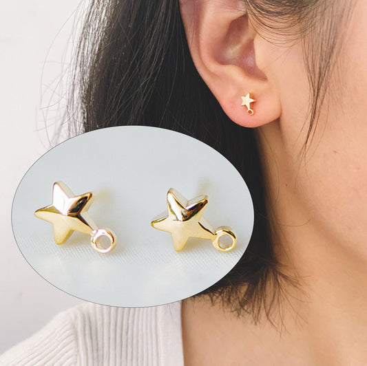 10pcs Gold plated Brass Star Ear Stud Posts, Earring Components Wholesale, Color Not Easily Tarnish (GB-311)