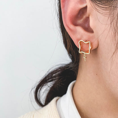 10pcs Gold Asymmetry Circle Square Earring Posts, Geometric Shape Earring, Half Drilled Pearl Mounts, Pearl Earring Settings (#GB-2941)