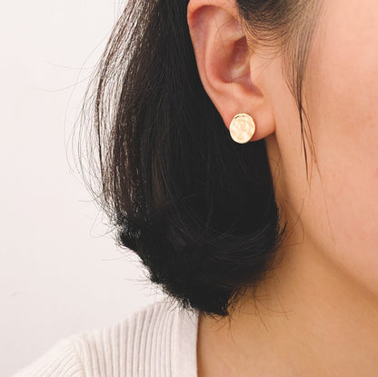10pcs Gold Round Hammered Disc Ear Posts 11mm, 18K Gold plated Brass, Geometric Stud Earring Components (GB-2156)