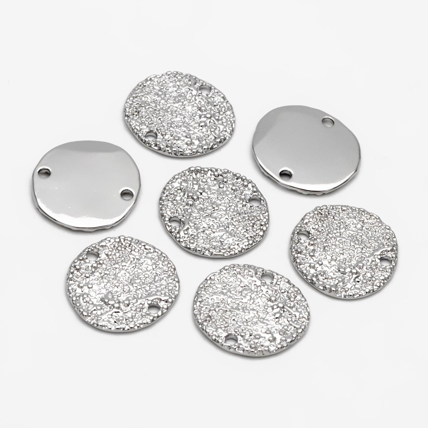 10pcs Gold/ Silver Round Rough Disc Connectors 16mm, Gold/ Rhodium plated Brass Coin Disk Charms (GB-1422-B)