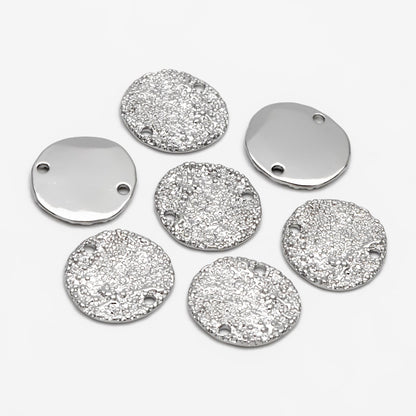 10pcs Gold/ Silver Round Rough Disc Connectors 16mm, Gold/ Rhodium plated Brass Coin Disk Charms (GB-1422-B)