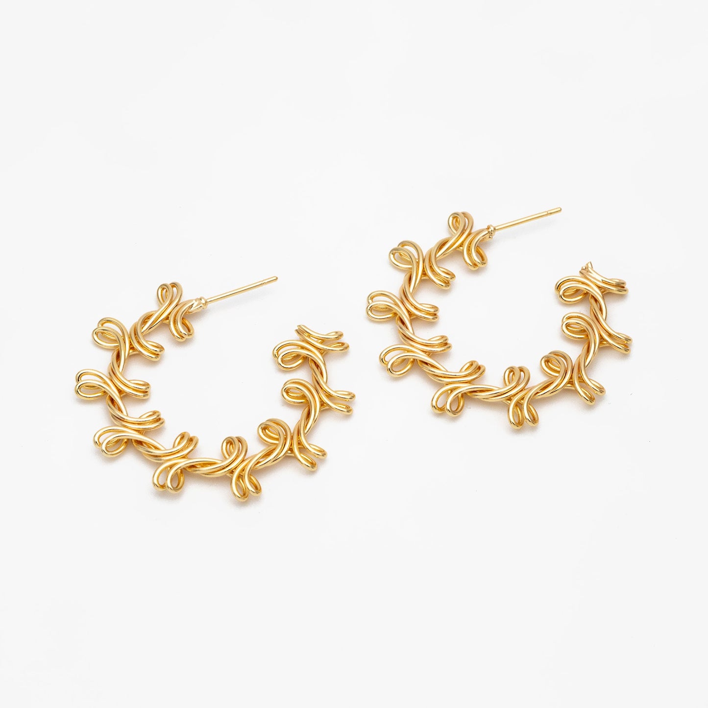 4pcs Gold Round Circle Ear Posts 38mm, Twisted Wire Stud Earrings, Dainty Hoop Earrings (GB-3702)