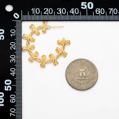 4pcs Gold Round Circle Ear Posts 38mm, Twisted Wire Stud Earrings, Dainty Hoop Earrings (GB-3702)