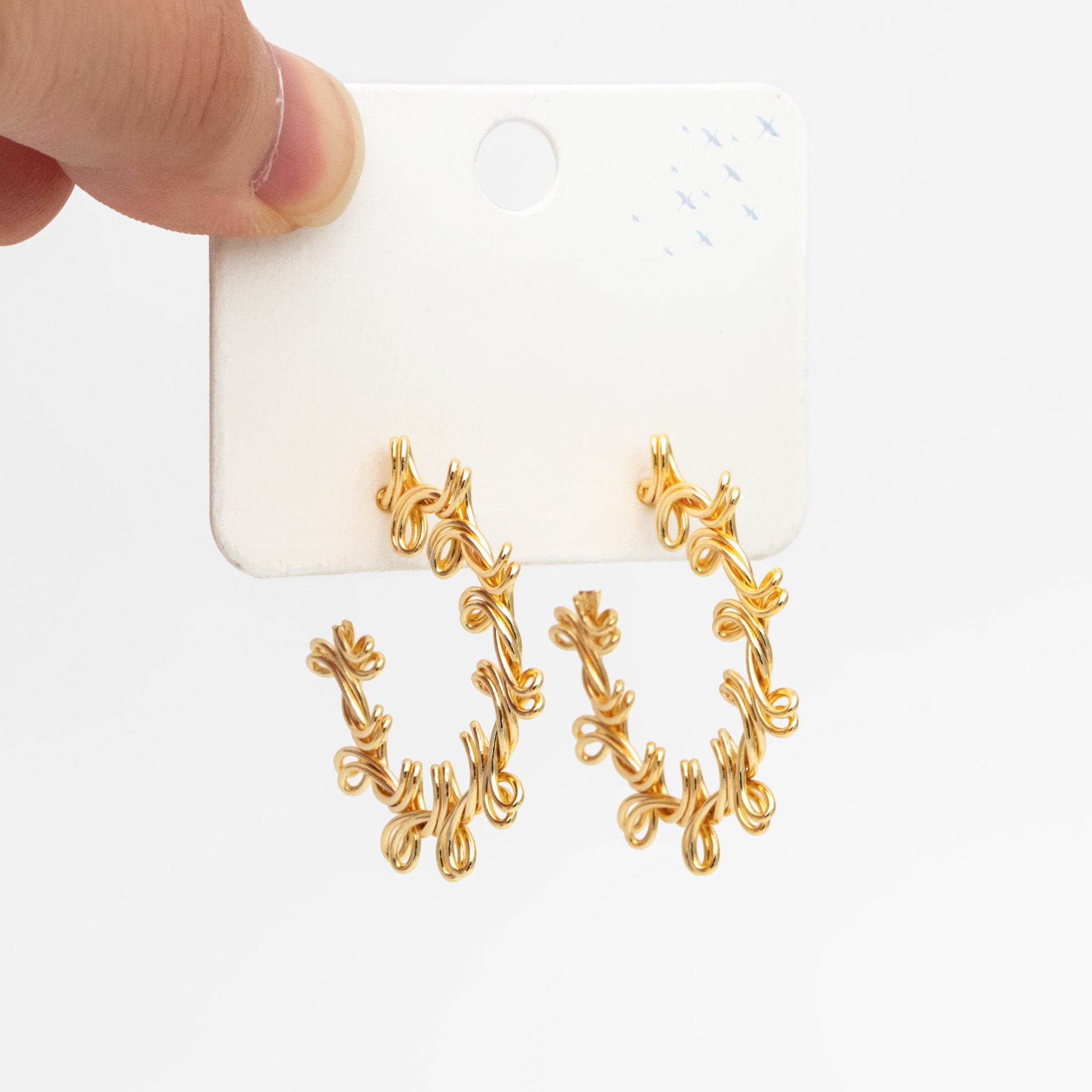 4pcs Gold Round Circle Ear Posts 38mm, Twisted Wire Stud Earrings, Dainty Hoop Earrings (GB-3702)