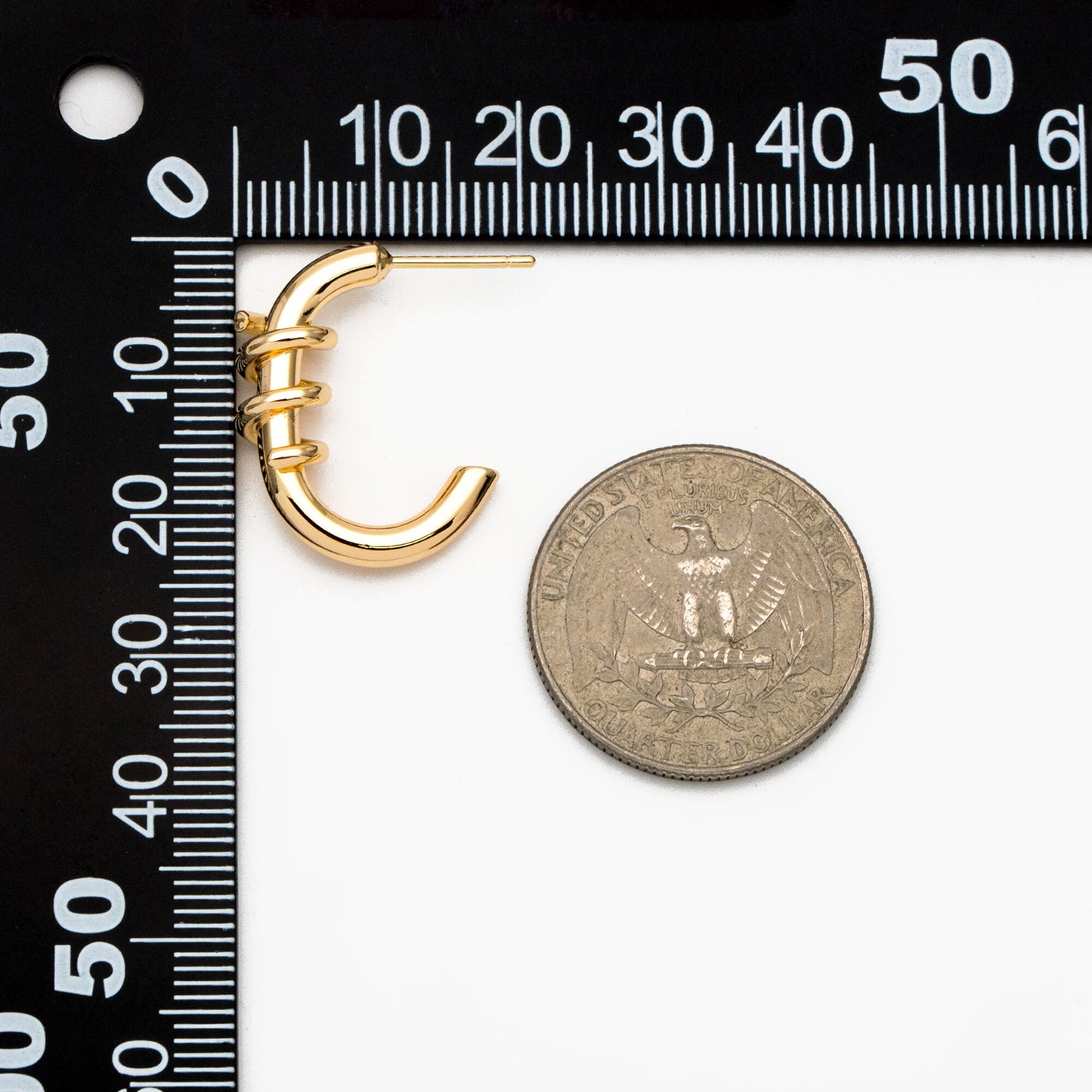 4pcs Gold C Shaped Wire Wrapped Earring Posts, Gold plated Brass, Minimalist Stud Earrings (GB-3703)