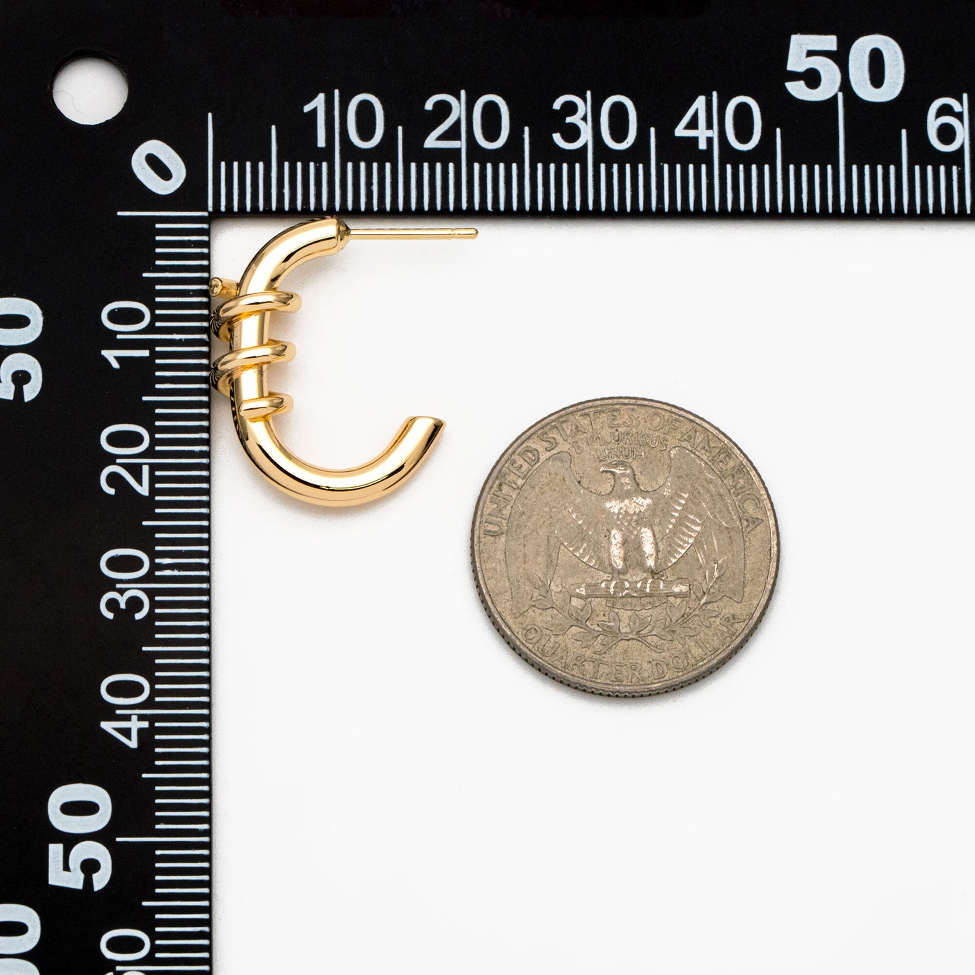 4pcs Gold C Shaped Wire Wrapped Earring Posts, Gold plated Brass, Minimalist Stud Earrings (GB-3703)