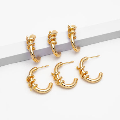 4pcs Gold C Shaped Wire Wrapped Earring Posts, Gold plated Brass, Minimalist Stud Earrings (GB-3703)
