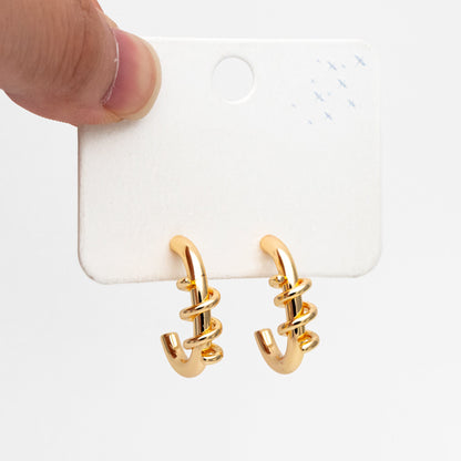 4pcs Gold C Shaped Wire Wrapped Earring Posts, Gold plated Brass, Minimalist Stud Earrings (GB-3703)