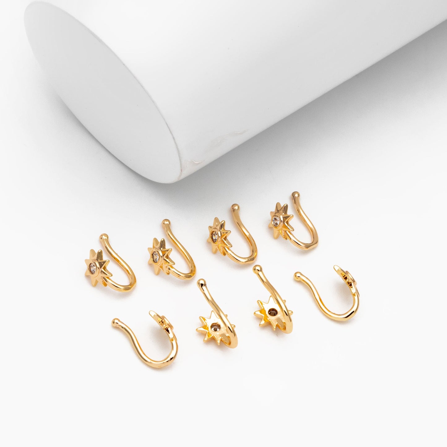4pcs CZ Pave Gold Sun Nose Cuff, Non Piercing Nose Cuff, Gold plated Brass, Adjustable Fake Nose Rings, Dainty Nose Jewelry (GB-3709-E)