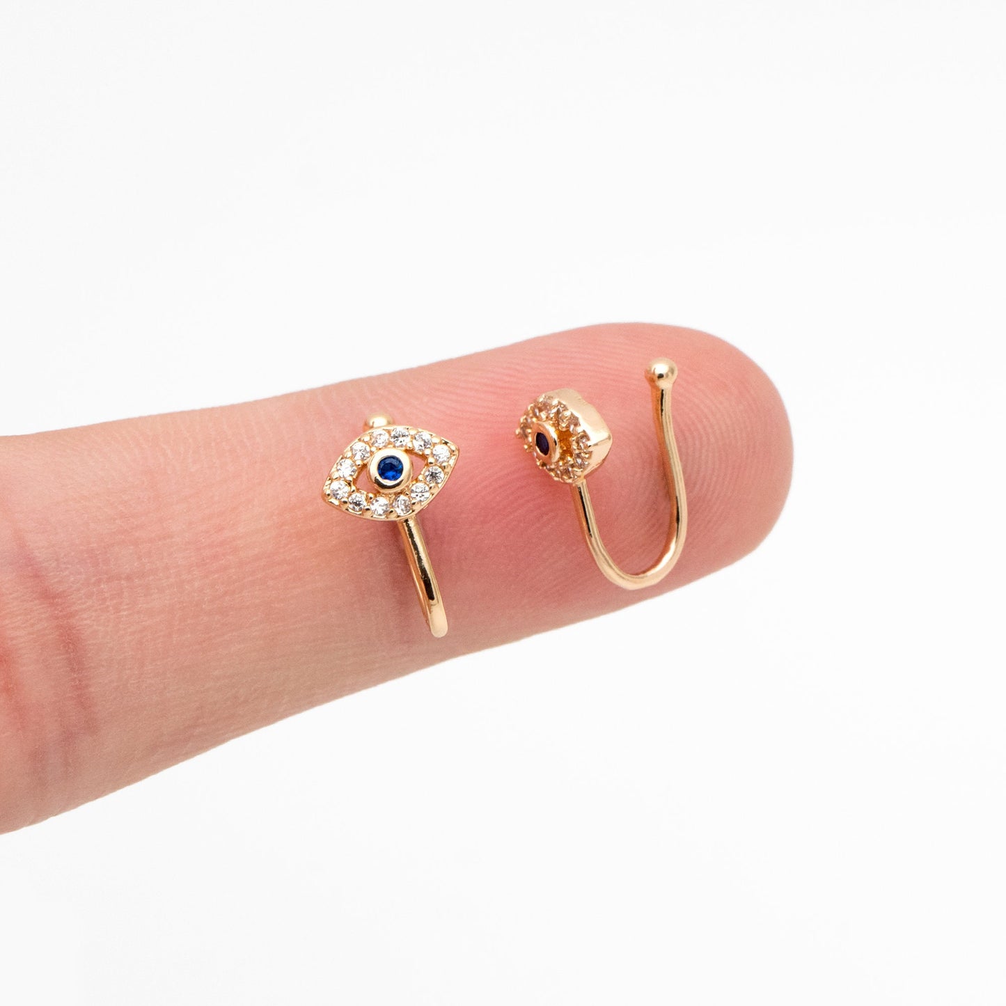 4pcs CZ Pave Gold Evil Eye Ear Cuff/ Nose Cuff, Non Piercing Nose Cuff,Adjustable Fake Nose Rings, Dainty Nose Jewelry (GB-3709-G)