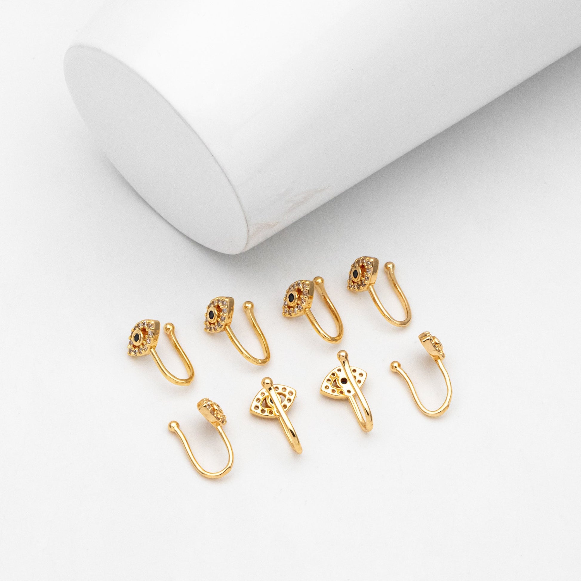 4pcs CZ Pave Gold Evil Eye Ear Cuff/ Nose Cuff, Non Piercing Nose Cuff,Adjustable Fake Nose Rings, Dainty Nose Jewelry (GB-3709-G)