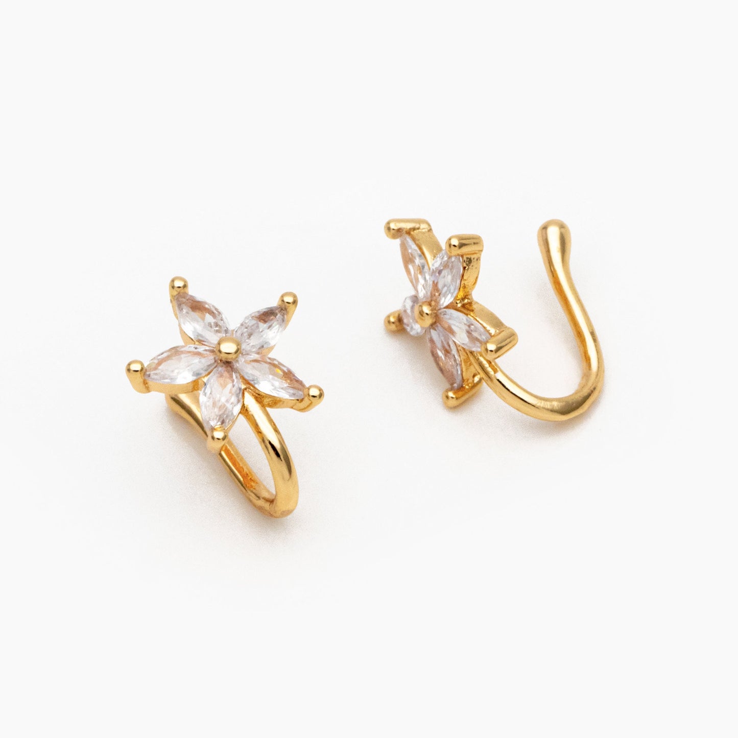 4pcs CZ Pave Gold Flower Nose Cuff, Non Piercing Nose Cuff, Gold plated Brass, Adjustable Fake Nose Rings, Dainty Nose Jewelry (GB-3709-H)