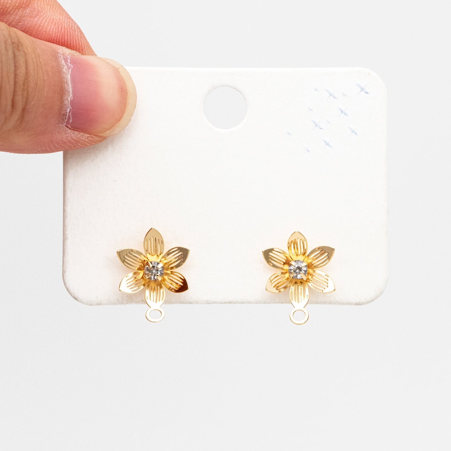 10pcs CZ Pave Gold Flower Earring with Loop, Gold Plated Brass, Jewelry Making, Diy Material, Jewelry Supplies (GB-3742)