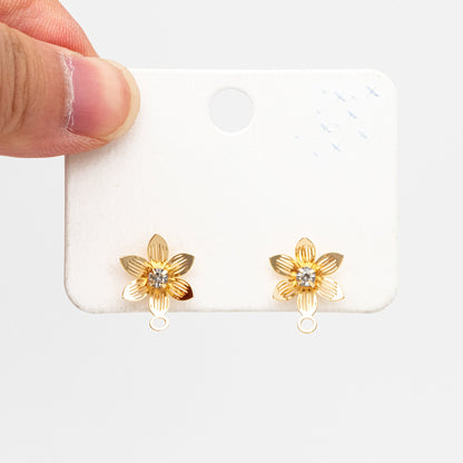 10pcs CZ Pave Gold Flower Earring with Loop, Gold Plated Brass, Jewelry Making, Diy Material, Jewelry Supplies (GB-3742)