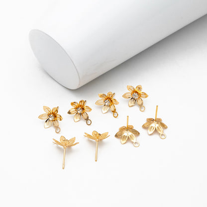 10pcs CZ Pave Gold Flower Earring with Loop, Gold Plated Brass, Jewelry Making, Diy Material, Jewelry Supplies (GB-3742)