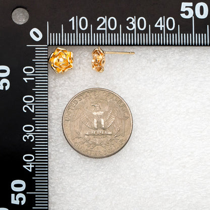 10pcs CZ Pave Gold/ Silver Rose Ear Post with Loop, 9mm, Gold/ Rhodium Plated Brass Flower Stud Earrings, DIY Ear Findings (GB-3743)
