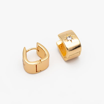 4pcs CZ Pave North Star Hoop Earrings, Dainty Huggie Earrings, Minimalist Earring, Small Gold Hoops Earring (GB-3744)