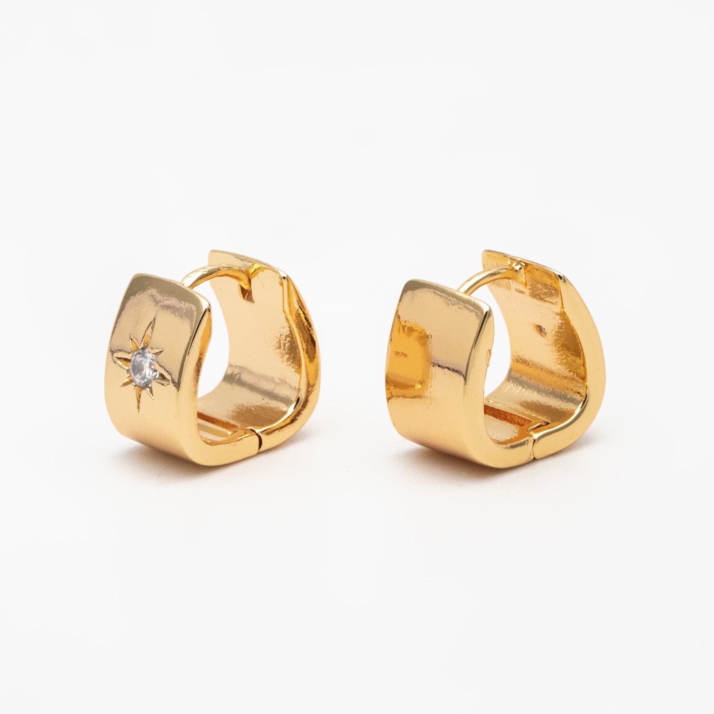 4pcs CZ Pave North Star Hoop Earrings, Dainty Huggie Earrings, Minimalist Earring, Small Gold Hoops Earring (GB-3744)