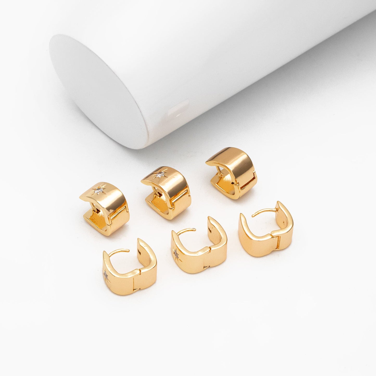 4pcs CZ Pave North Star Hoop Earrings, Dainty Huggie Earrings, Minimalist Earring, Small Gold Hoops Earring (GB-3744)