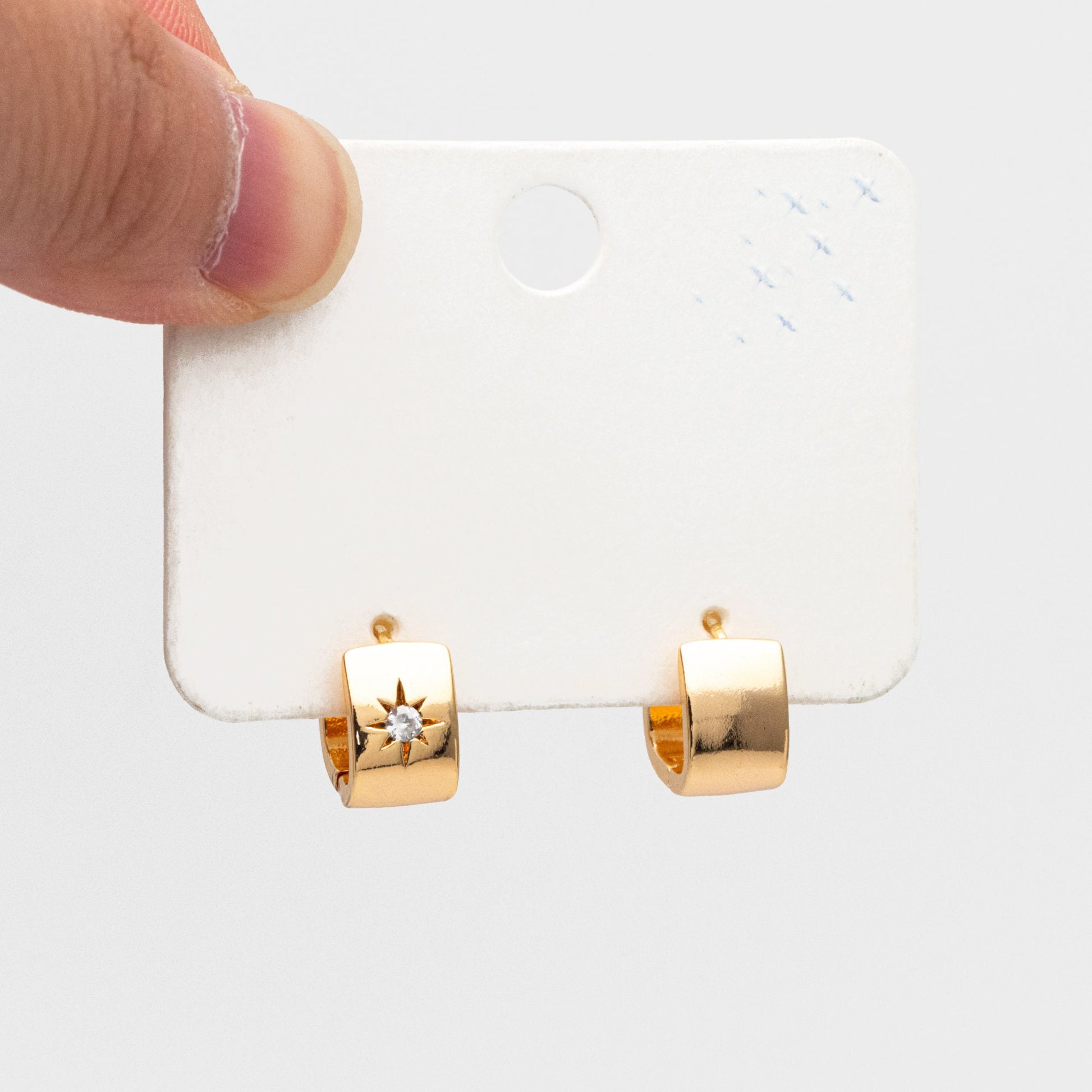 4pcs CZ Pave North Star Hoop Earrings, Dainty Huggie Earrings, Minimalist Earring, Small Gold Hoops Earring (GB-3744)