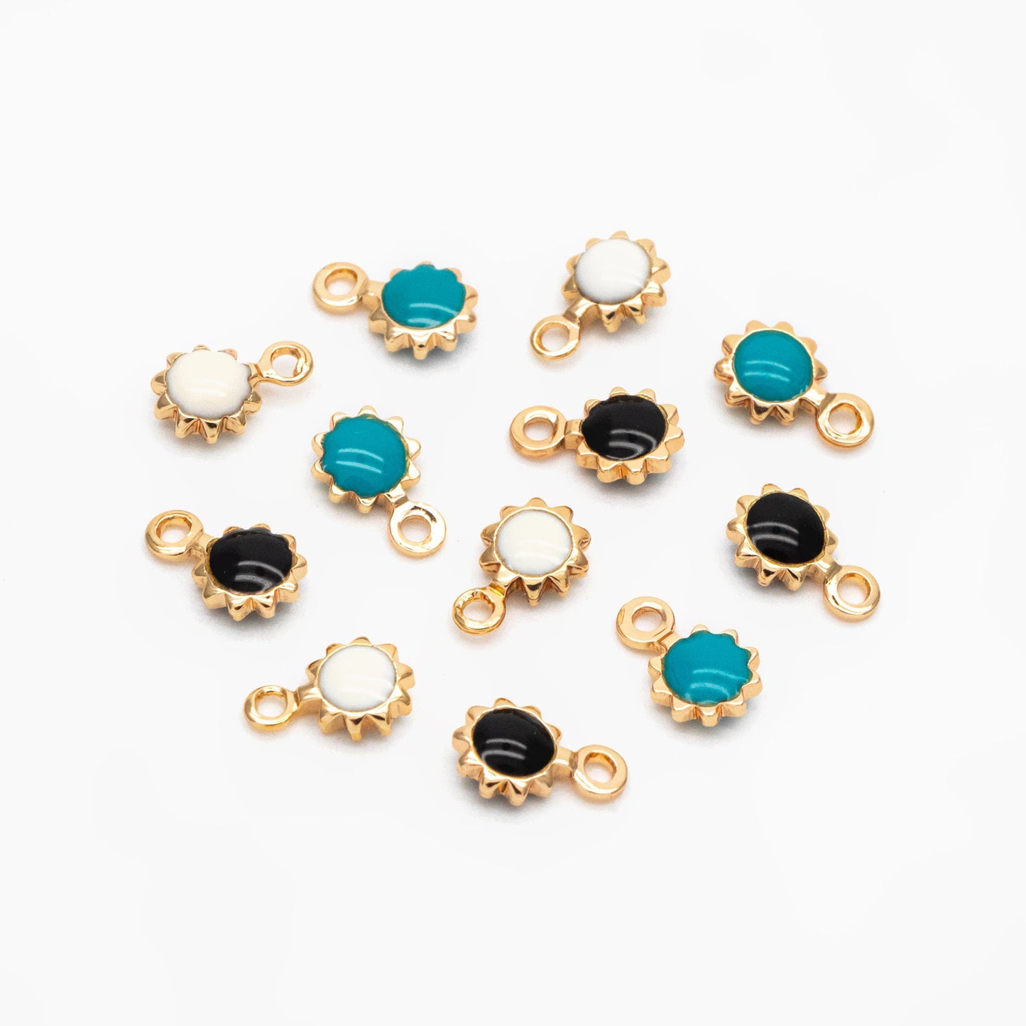 10pcs Gold Enamel Sun Charms 7x4mm, 18K Gold plated Brass, Tiny Sun Earring Charms (GB-3745)
