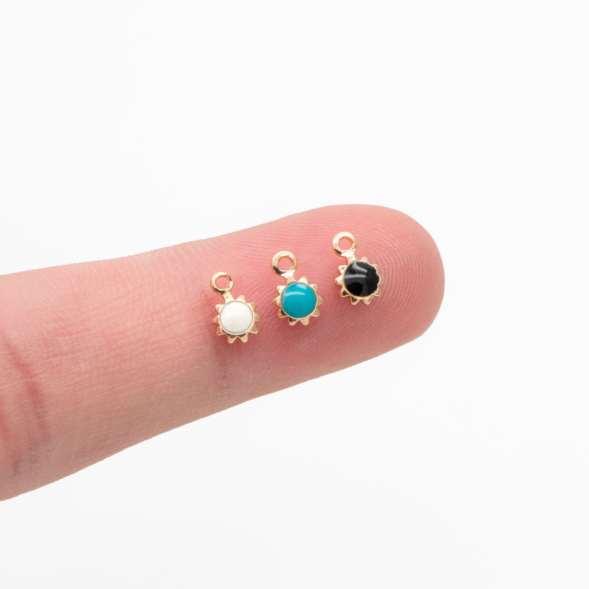 10pcs Gold Enamel Sun Charms 7x4mm, 18K Gold plated Brass, Tiny Sun Earring Charms (GB-3745)