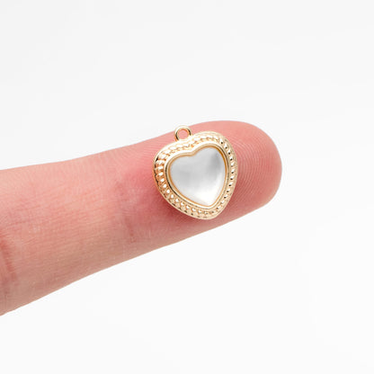 4pcs Shell Pave Gold Heart Charms 12mm, 18K Gold plated Brass, Dainty Heart Pendants (GB-2782-H)